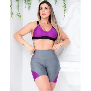 Imagem de Conjunto Feminino Academia Top com Bojo e Shortinho com Recortes nas L