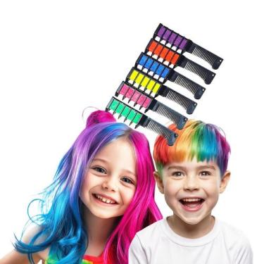 Imagem de Giz de Cabelo Tintura Temporária: Kit 6 Cores Sortidas Infantil Dia da