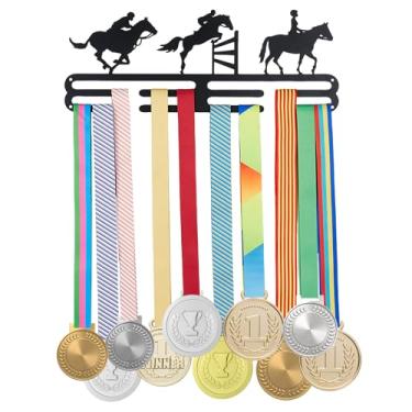 Imagem de SUPERDANT Suporte de medalha de cavalaria, expositor, medalha equestre esportiva, suporte de fitas, ganchos de parede de ferro preto para competição, cabide de metal, presentes para atletas cavaleiros