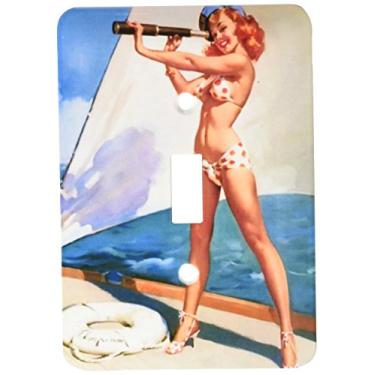 Imagem de 3dRose lsp_180595_1 Imagem de pintura pinup em biquíni próximo a veleiro por Elvgren Light Switch Cover