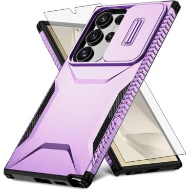 Imagem de Asuwish Capa de celular para Samsung Galaxy S24 Ultra 5G com protetor de tela de vidro temperado e capa de câmera deslizante fina robusta híbrida à prova de choque S24Ultra 24S S 24 24Ultra feminina