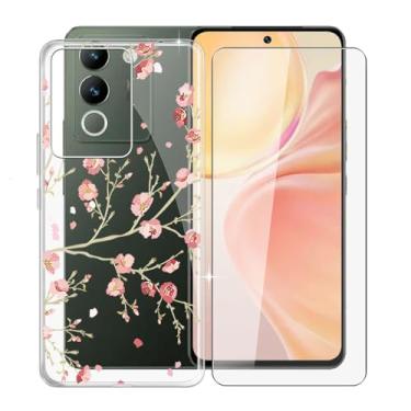 Imagem de KJYFOANI Capa para celular Vivo V30 Lite, com 1 x protetor de tela de vidro temperado, capa antiarranhões à prova de choque transparente TPU capa ultrafina para Vivo V30 Lite (6,7 polegadas) - mármore