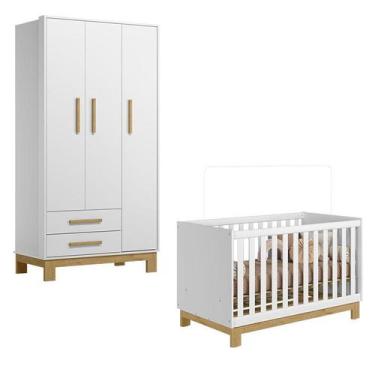 Imagem de Berço Americano 4315 e Guarda Roupa 4340 Q Encanto Slim Branco Acetina