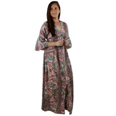 Imagem de Vestido Longo De Seda Festa Casual Indiano Estampado - Breeza Store, V