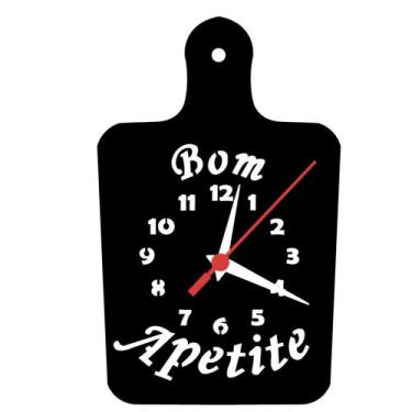 Imagem de Relógio de Parede Silencioso Tábua de Carne Bom Apetite Cozinha Decora