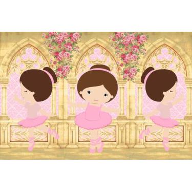 Imagem de Painel de Lona Bailarina Trio Dourado Flores - Fabrika de Festa, 300x2