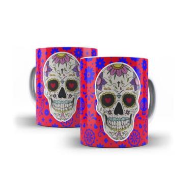 Imagem de Caneca Branca Porcelana Caveira Mexicana + Caixinha - RYLLO