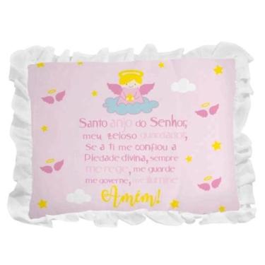 Imagem de Travesseiro Bebê Oração Santo Anjo 28x35cm Luxo Com Babado - Dugu, Ros