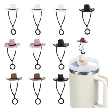 Imagem de Ptwola 10 peças de chapéu de cowboy de silicone macio, capas de palha, bonitas, engraçadas, à prova de poeira, tampas reutilizáveis, acessórios para 30 copos de água para homens e mulheres de 1,134 g