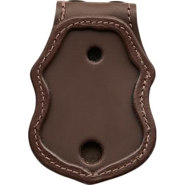 Imagem de Suporte de crachá marrom CBP com ajuste perfeito para controle de fronteiras alfandegárias dos EUA, clipe de crachá de couro preto com corrente de pescoço (Cutout 587)