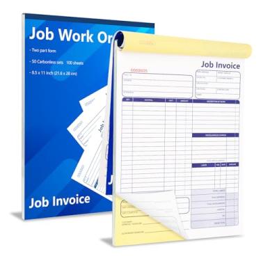 Imagem de Conjunto de 50 formulários de ordem de trabalho formulários de fatura de trabalho Empreiteiro de livro de recibo de fatura 21,6 * 27,9 cm Livro de recibos de ordem de serviço Formulários sem carbono