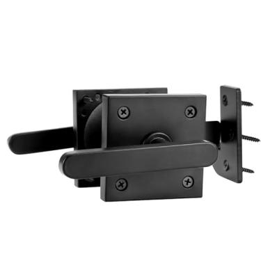 Imagem de QWORK Trava de porta dupla face, trava de porta oscilante resistente, liga de alumínio, autotravante, resistente à ferrugem, para cerca externa, portões de madeira, portões de piscina