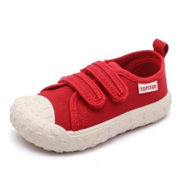 Imagem de Tênis infantil de lona para bebês meninas e meninos, antiderrapante, respirável, leve, para caminhada, 12 18 21 e 24 meses, Vermelho, 9-9.5 Toddler