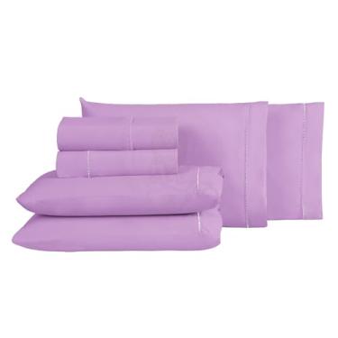 Imagem de Jogo de Lençol Roupa Cama 100% Algodao 300 Fios 188x138x30 6 Peças (Lilás, Casal)