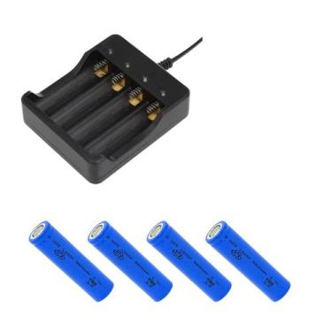 Imagem de Kit 1 Carregador Duplo De 4 Slot Bateria 26650 Mais 4 Bateria De Grand