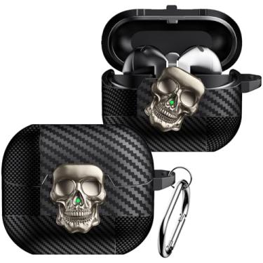 Imagem de CCSmall Capa para Samsung Galaxy Buds 3 com chaveiro mosquetão, capa de proteção de caveira 3D engraçada à prova de choque com trava segura para meninas e meninos para Samsung Buds 3 Pro/Buds 3,