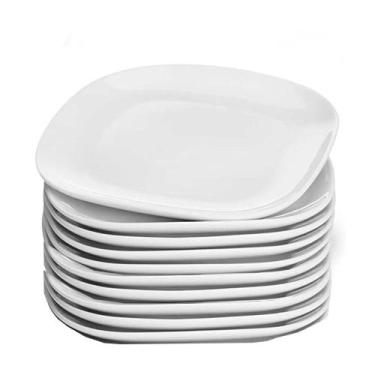Imagem de Jogo 10 Prato Raso Branco Quadrado Square 25,5cm Vidro Opalino Jantar 