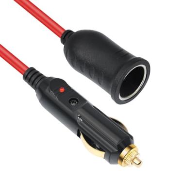 Imagem de Cabo de Extensão de Isqueiro, Cabo de Extensão de Soquete de Isqueiro 12V/24V, 12 Pés/3,6 M 18AWG Macho para Fêmea Cabo de Extensão para Eletrônicos Automotivos