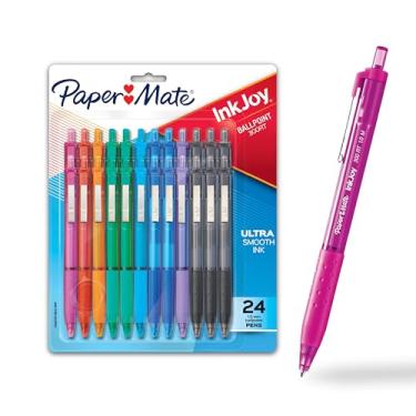 Imagem de Paper Mate Canetas esferográficas retráteis InkJoy 300RT ponta média, 10 cores de tinta, pacote com 24 (1951398)