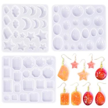 Imagem de Kit de molde de joias de resina com furo de molde de silicone, gota de água, moldes ovais, estrelas, lua, nuvens, colar, brincos, colar, chaveiros, joias (3 estilos)