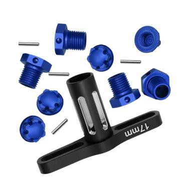 Imagem de Rcarmumb Cubos de roda de alumínio de 17 mm, porcas e estrias, atualizações de chave de roda para 1/10 Widemaxx Max, RC anodizado hops up para o modelo #89086-4, #89076-4, substitui #8654, 7758, 5480X