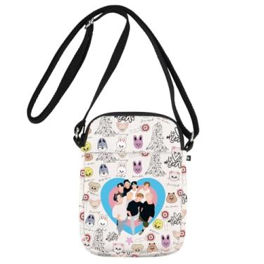 Imagem de JNIAP Bolsa tiracolo K-Pop SKZ, Unissex-Adultos, Fãs de K-Pop, Fãs de SKZ, Lovestay Cb, Floral, 21,6 cm x 14,5 cm, 3 Compartimentos, Zíper, Lona Macia, Alça de Ombro Ajustável, 31 cm