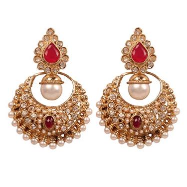 Imagem de Touchstone Brinco indiano Bollywood Desire tradicional indiano motivo floral forma de pera strass joia designer brincos de lustre em tom dourado antigo para mulheres.