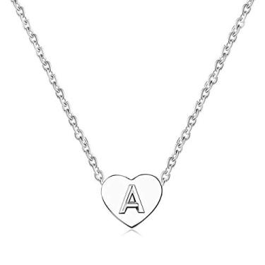 Imagem de BlingNuts Colar de coração com inicial de aço inoxidável, minúsculas letras delicadas, colares gargantilha de coração para mulheres, F, Aço inoxidável, Sem Pedra Preciosa