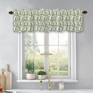 Imagem de Cortinas de cozinha de plantas naturais folhas de salgueiro tratamento de janelas sanefas verde branco cortinas blackout painel de topo rústico com bolso para varão para banheiro, quarto, sala de