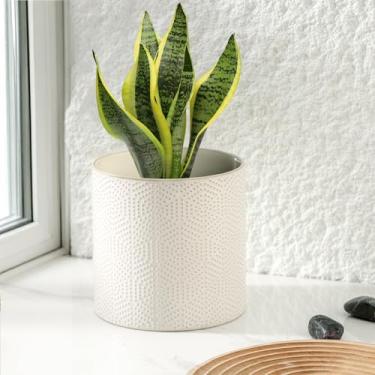 Imagem de UBEE Vaso de cerâmica para plantas de interior | Vaso de 15 cm com orifício de drenagem para aloe, plantas de cobra, pothos, orquídeas, suculentas, ervas, vaso de flores para decoração de casa, branco
