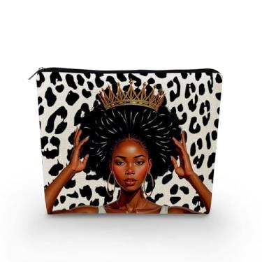 Imagem de YULUENZE Bolsa organizadora de lona pequena para mulheres afro-americanas, com zíper, leopardo, preta, queen, cosmética, presente de aniversário para mulheres negras, irmãs, amigas, asnj0862, Samll