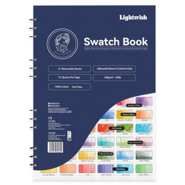 Imagem de Lightwish Livro de amostras de aquarela – 12 lençóis removíveis 100% algodão, 39 x 27 cm, 300gsm/63,5 kg prensado a quente para aquarela, guache, pastéis a óleo - diário de teste de cores encadernado