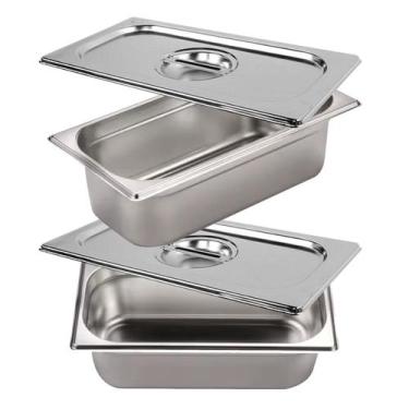 Imagem de 2 Cuba Gastronômica Inox e Tampa P/ Buffet 1/3 100mm Premium - Tribosh