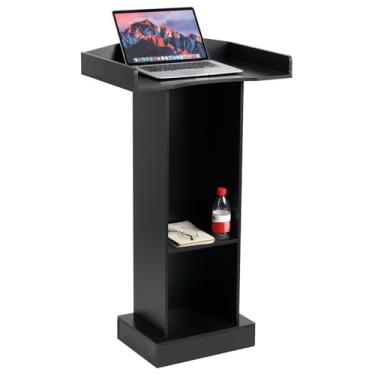 Imagem de BEQUZON Suporte de pódio para apresentação de palestras, sala de aula, púlpito com base pesada de madeira, pódio preto para palestra, discurso de casamento (61 cm L x 104 cm A)