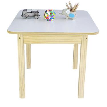 Imagem de Mesa Infantil De Madeira 60x60 Branca Mdf Educativa Multiuso Para Cria