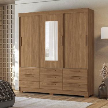 Imagem de Guarda-Roupa Morretes 3 Portas de Correr 9 Gavetas com Espelho Jatoba