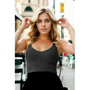 Imagem de Cropped Tricot Modal Liso em V - Vitrine Colleciton, Preto, U