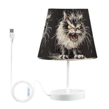 Imagem de Joisal Candeeiro lateral engraçado para cama de gato irritado com porta USB, luminária de mesa LED, luzes de sala de estar, decoração de quarto de hóspedes