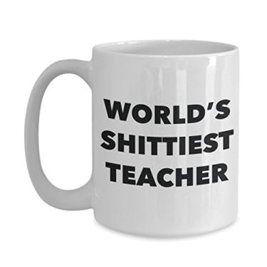 Imagem de Caneca de café para professores - World's Shittiest Teacher - Presentes para professores - Ideia divertida de presente de aniversário - Pode adicionar à caixa de presente P