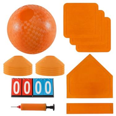 Imagem de Fancemot Conjunto de kickball com bases e bola - Kickball de 21,5 cm, bases de borracha para baixo, cones de traning esportivos, bomba de 18 cm e placar de 35,5 cm - Jogo de playground e quintal