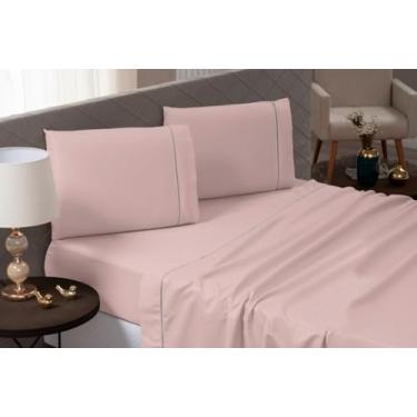 Imagem de Jogo de Lençol Casal 4 Peças 600 Fios Egípcio 100% Algodão – Fronhas e Lençol com Ponto Palito, Toque Macio e Acabamento Premium (Rosê)