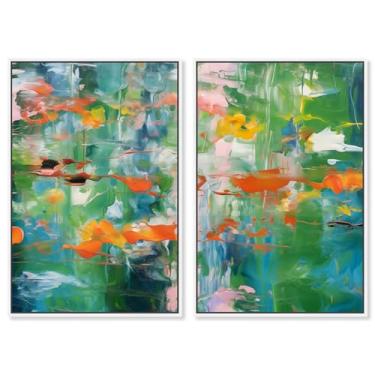 Imagem de Art Remedy Conjunto de tela serenata da selva com 2 abstratos texturizados, moldura branca, 50 x 76 cm