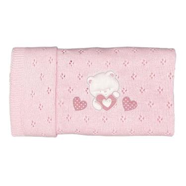Imagem de ANDY & HELEN - Cobertor de algodão de verão para berço, malha respirável com ursinho de pelúcia, 75 x 90 cm, rosa