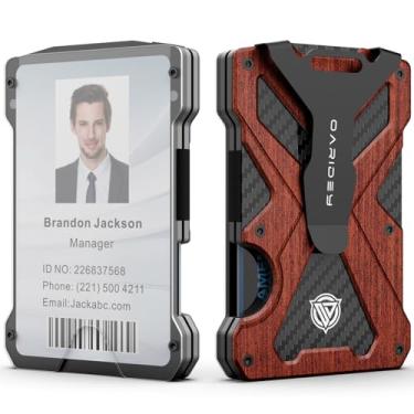 Imagem de Carteira minimalista masculina - Carteira fina de alumínio com clipe para dinheiro com porta-cartão de identidade, carteira de fibra de carbono, bloqueio RFID, comporta até 15 cartões com clipe para