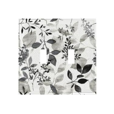 Imagem de Ujkrvesj Folhas de eucalipto cinza branco cinza 2 capas decorativas para interruptores de luz decorativos, placas de parede florais, placa frontal para quarto, banheiro, casa