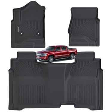 Imagem de SANBAN-AXE Tapetes para Chevy Silverado GMC Sierra 1500 Crew Cab 2014-2018, Chevrolet Silverado/Sierra 2500 HD/3500 HD 2015-2019 para Chevrolet Silverado/Sierra 2500 HD/3500 HD Crew Cab TPE Proteção