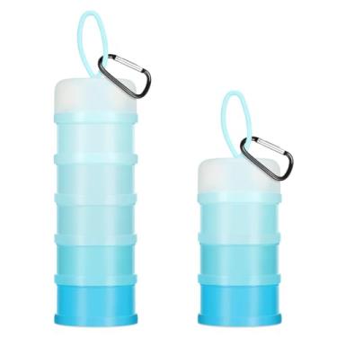 Imagem de Baderke 2 recipientes de proteína em pó com suporte de funis, 5 e 3 camadas de suplemento de pó empilhável para viagem, organizador de fórmulas, suporte de pó para viagem, treino, fitness (azul)