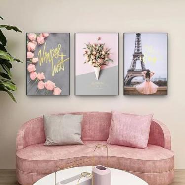 Imagem de Adesivos de parede rosas brancas e rosas orquídeas flor arte de parede, conjunto de 3 peças, decalques de parede florais coloridos, autoadesivo e adesivo adesivo para decoração de parede para quarto