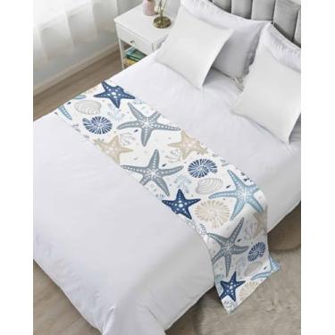 Imagem de Corredor de cama azul cáqui coral para cama king size, protetor de colcha, cachecol de cama para pés de cama, corredores e cachecóis para quarto, hotel, 102 x 20, primavera, verão, costeira