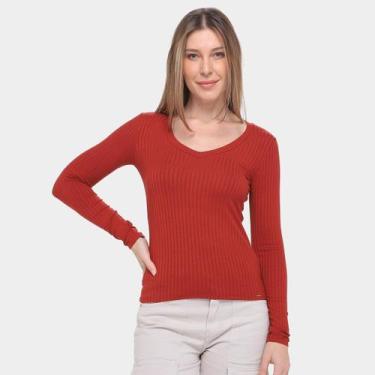 Imagem de Blusa Lunender Canelada Tracy Manga Longa Feminina, Vermelho, M